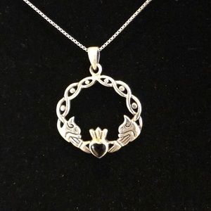 925 Sterling Silver onyx heart ❤️ friendship love loyalty necklace